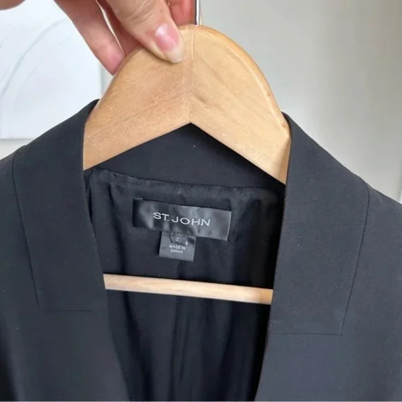 St. John Caviar Black Lamb Leather Open Front Blazer Jacket - Picture 13 of 16